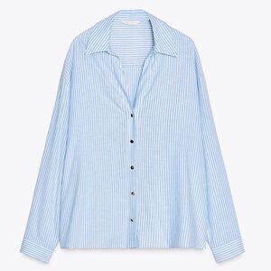 ZARA STRIPED LINEN BLEND SHIRT BLUE / WHITE